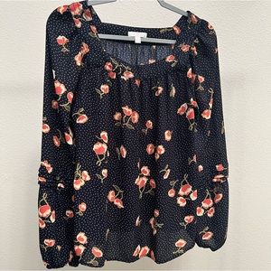 [LC Lauren Conrad] Navy Floral long sleeve blouse